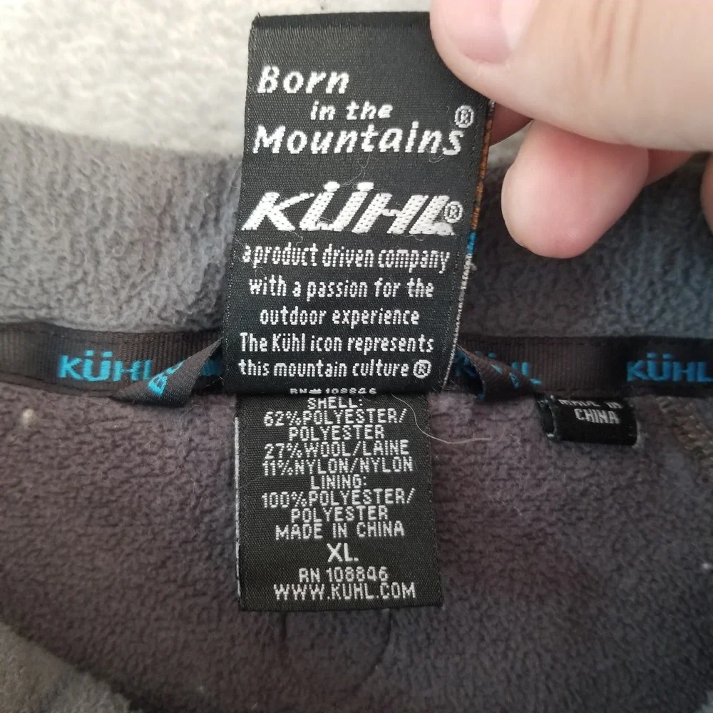Kuhl Sweater Mens Extra Large Gray Quarter Zip Wool Blend Shaggy Outdoor Hiking